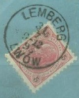 'Lemberg Lwow' cancel on stamp of Austria