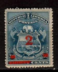 '2' on 30 c blue