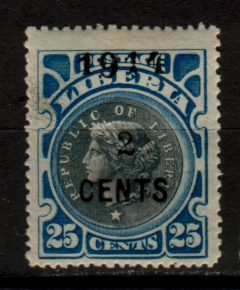 '1914 2 cents'  on 25 c blue and black