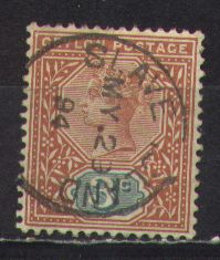 3 c orange-brown and green, 'SLAVE ISLAND' cancel