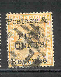 'Postage & FIVE CENTS Revenue' on 8 c yellow