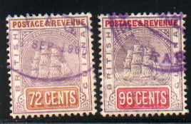 72 c lilac and orange, 96 c lilac and red, fiscal cancel