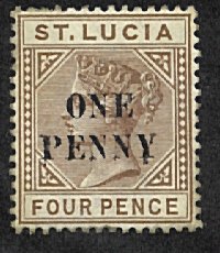 'ONE PENNY' on 4 p brown