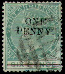 'ONE PENNY.' on 6 p green