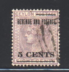 'REVENUE AND POSTAGE 5 CENTS' on 8 c lilac