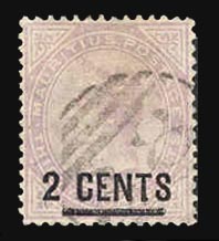 '2 CENTS' on 38 c violet