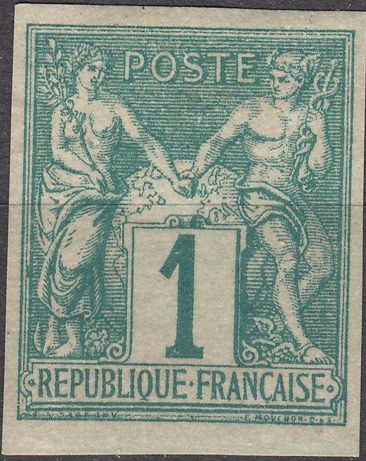 'Peace and commerce' colony issue, 1 c green imperforated