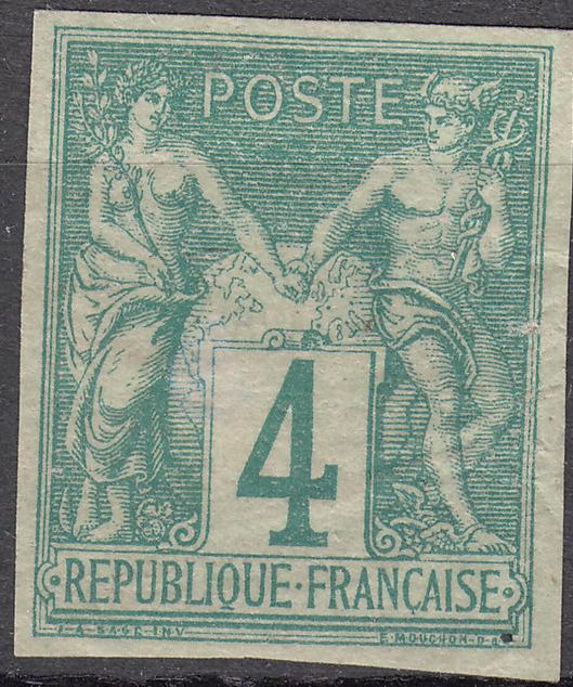 'Peace and commerce' imperforated colony issue 4 c green