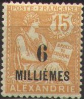 '6 MILLIEMES' on 15 c orange