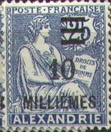 '10 MILLIEMES' on 25 c blue