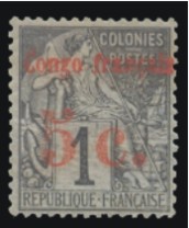 5 c on 1 c black, red overprint