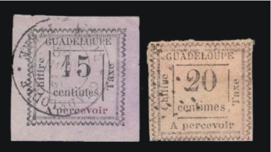 Guadeloupe, due stamp 15 c  and 20 cblack 1884