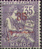 '35' (red) on 35 c violet