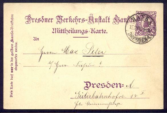 Postcard of Dresden, 3 p violet