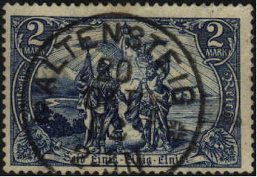 2 M blue, inscription "Seid Einig Einig Einig" Deutsches
 Reich in fancy letters