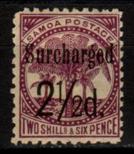 'Surcharged 2 1/2 d.' on 2 Sh 6 p lilac