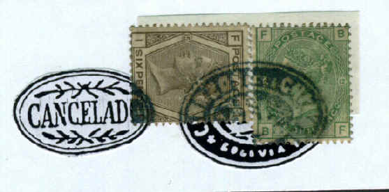 Great Britain stamps cancelled in Bolivia, could be forged cancels!