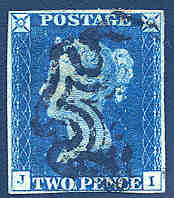 2 p blue Maltese Cross cancel