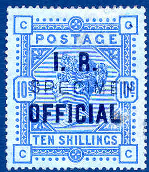 10 Sh blue "I.R. OFFICIAL", overprint 'SPECIMEN'