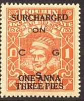 'ON C G S' on 'SURCHARGED ONE ANNA THREE PIES' on 1 a orange