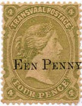 'EEN PENNY' on 4 p green