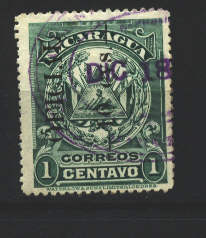 1908: 'OFICIAL - 10 cvs -' on 1 c green 