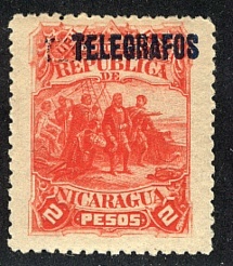 'TELEGRAFOS' on 5 p red (Columbus issue of 1892)