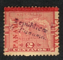 2 c red, double overprint