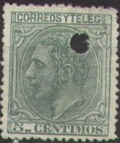 5 c green, telegraphic cancel (hole)