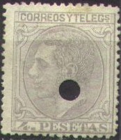 4 P grey, telegraphic cancel (hole)