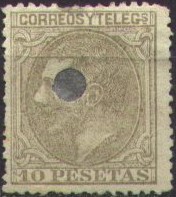 10 P brown, telegraphic cancel (hole)