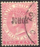 'JOHOR' on 2 c red (small overprint)