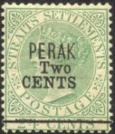 'PERAK TWO CENTS' on 24 c green (other type)