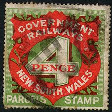 Government Railways, Parcels stamp, 4 p green and red