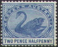 2 1/2 p blue, 'WESTERN AUSTRALIA' at the top