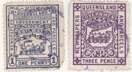 1 p blue and 3 p lilac